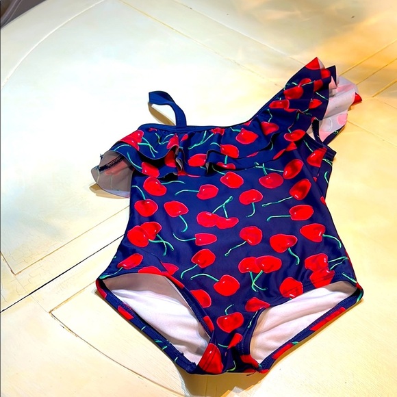 Cherry Print One-Shoulder Kids Swimsuit by Kami Size 5 - Picture 1 of 4